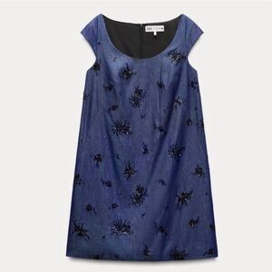 Zara Navy Embroidered Dress